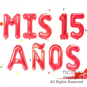 GLOBO METALIZADO FRASE MIS QUINCE A�OS FUSCIA X 1